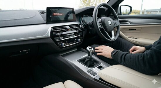 Learner driving a manual car during an intensive course